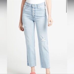 7 For All Mankind High Rise Cropped Straight Jeans Raw Hem